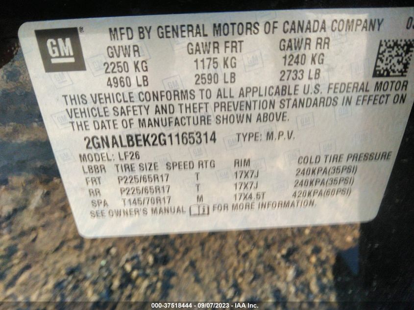 2016 CHEVROLET EQUINOX LS - 2GNALBEK2G1165314