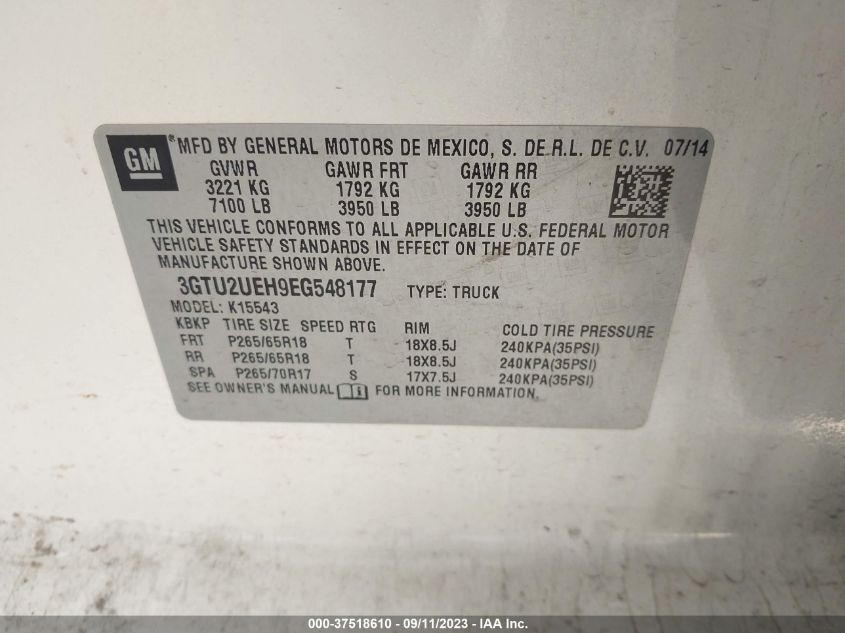 2014 GMC SIERRA 1500 SLT - 3GTU2VEC4EG523147