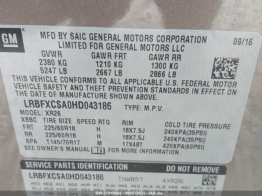 VIN LRBFXCSA0HD043186 2017 BUICK ENVISION PREFERRED