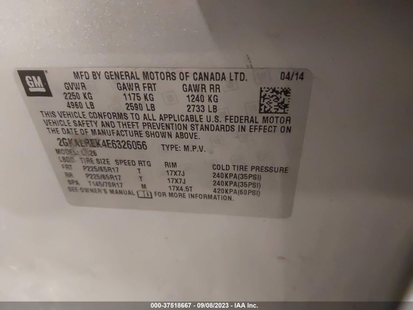 2014 GMC TERRAIN SLE - 2GKALREK4E6326056