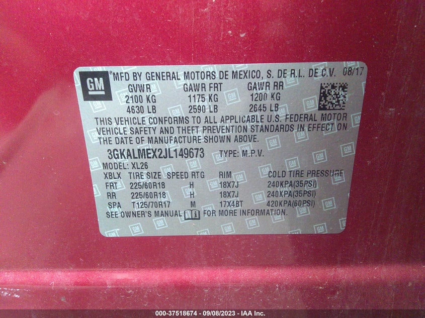VIN 3GKALMEX2JL149673 2018 GMC TERRAIN SLE