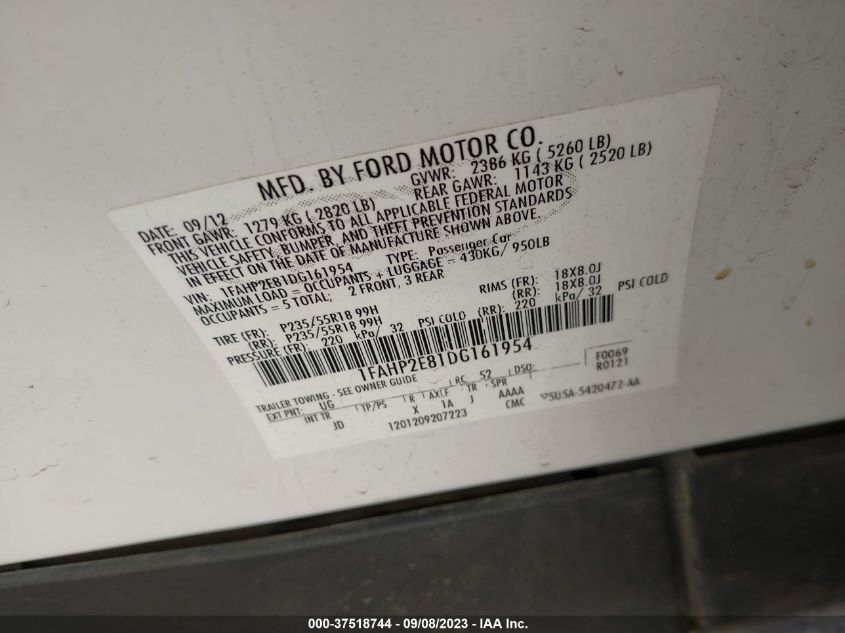 2013 FORD TAURUS SEL - 1FAHP2E81DG161954
