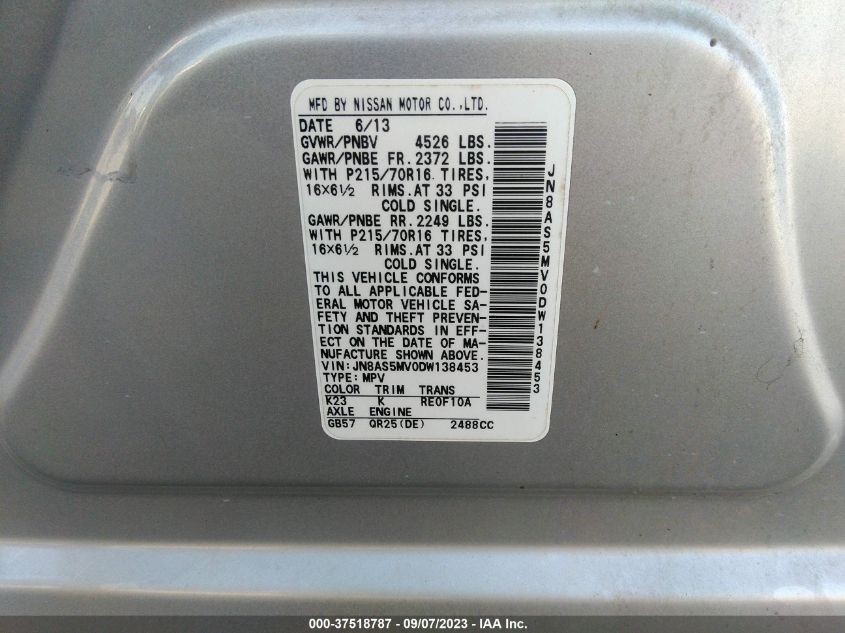 2013 NISSAN ROGUE S/SV - JN8AS5MV0DW138453