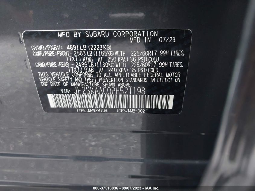 2023 SUBARU FORESTER - JF2SKAAC0PH521198