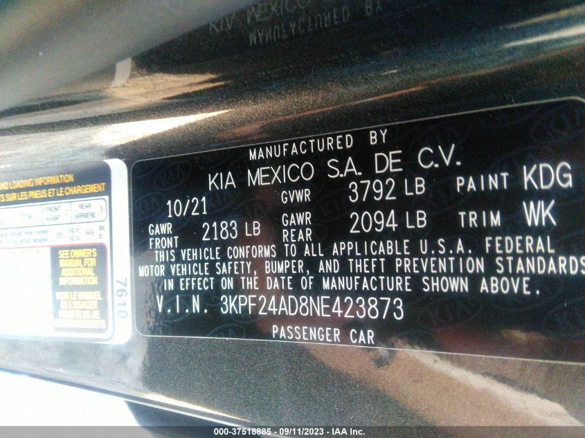 3KPF24AD8NE423873 Kia Forte FE/LXS 9