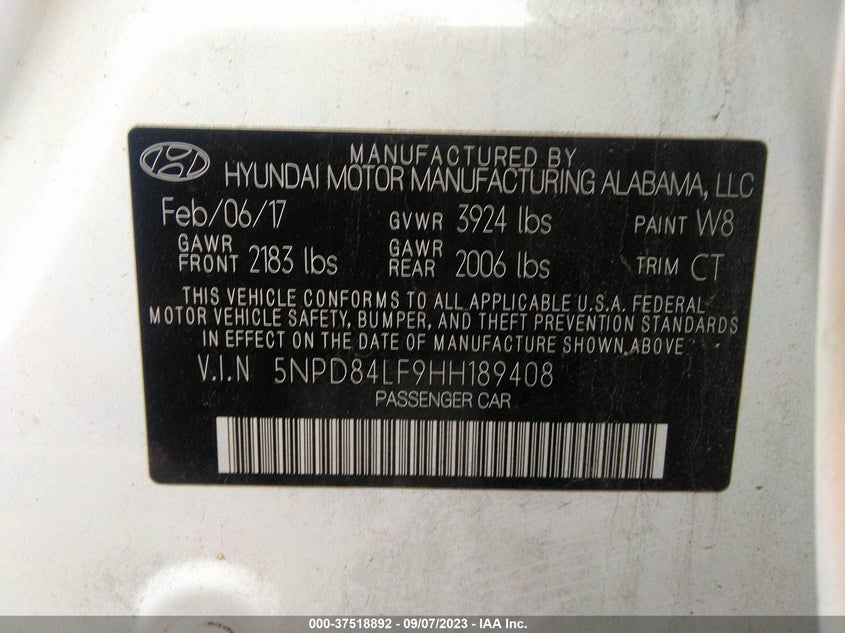 VIN 5NPD84LF9HH189408 2017 HYUNDAI ELANTRA VALUE EDITION
