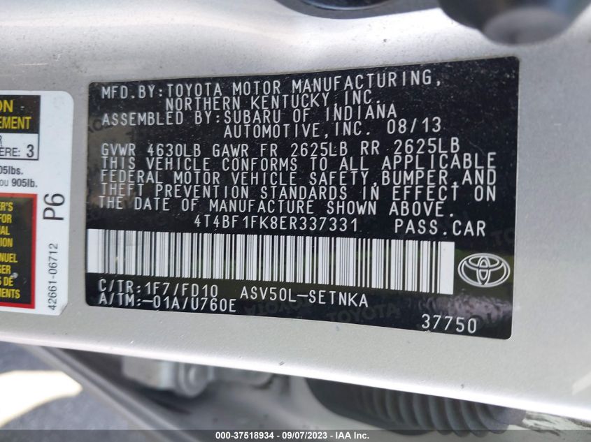 2014 TOYOTA CAMRY L/LE/XLE/SE/SE SPORT - 4T4BF1FK8ER337331