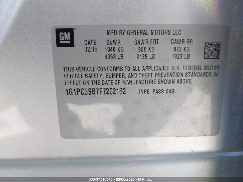 2015 CHEVROLET CRUZE LT - 1G1PC5SB7F7202182