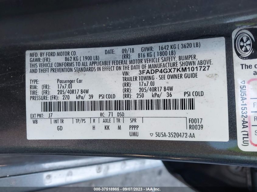 2019 FORD FIESTA ST - 3FADP4GX7KM101727