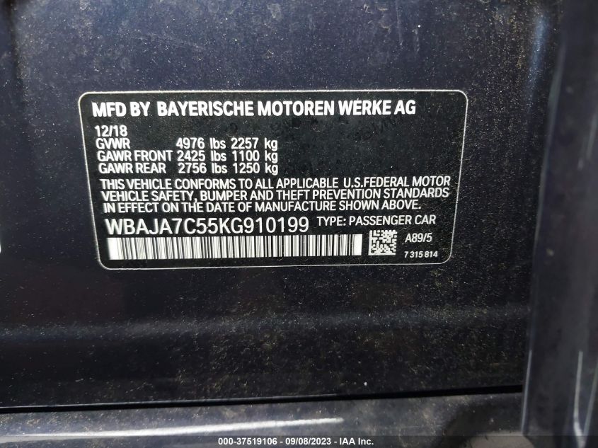 2019 BMW 530I XDRIVE - WBAJA7C55KG910199