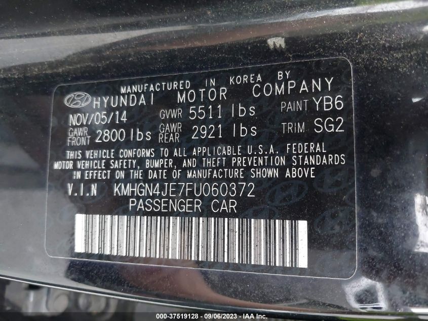 2015 HYUNDAI GENESIS 3.8L - KMHGN4JE7FV060372