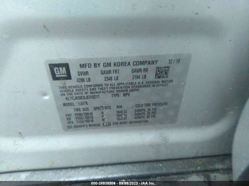 2020 CHEVROLET TRAX LS - KL7CJKSB3LB310217