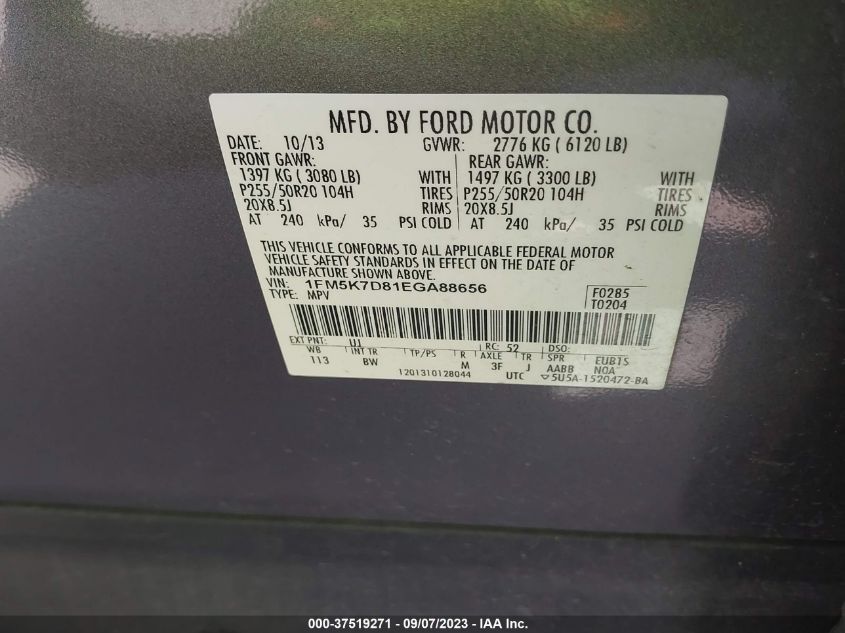 2014 FORD EXPLORER XLT - 1FM5K7D81EGA88656