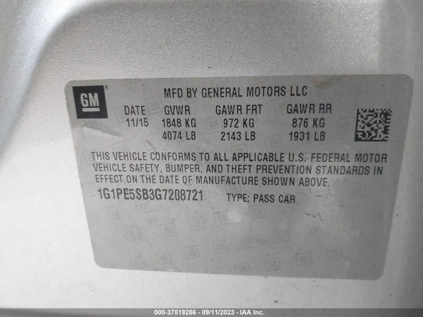 2016 CHEVROLET CRUZE LIMITED LT - 1G1PE5SB3G7208721