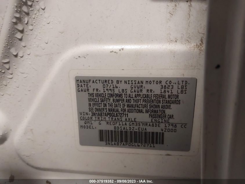 2016 NISSAN SENTRA SV - 3N1AB7AP0GL672711