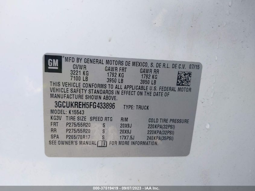 2015 CHEVROLET SILVERADO 1500 LT - 3GCUKREH5FG433896