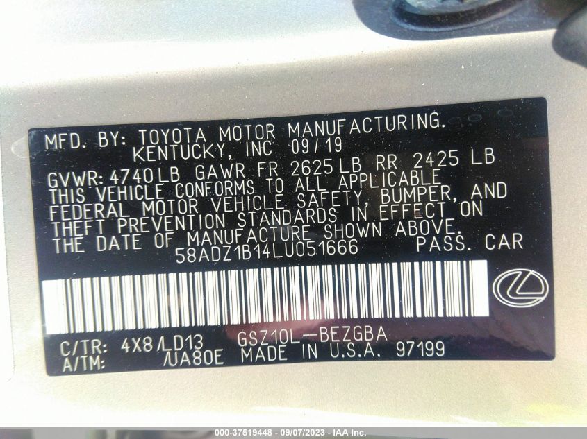 2020 LEXUS ES - 58ADZ1B14LU051666
