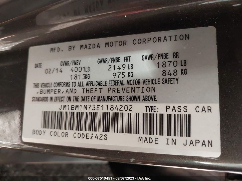 2014 MAZDA MAZDA3 I GRAND TOURING - JM1BM1M73E1184202