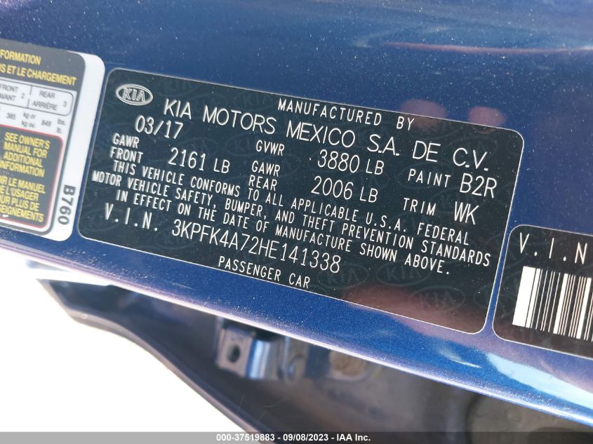 2017 KIA FORTE LX - 3KPFK4A72HE141338