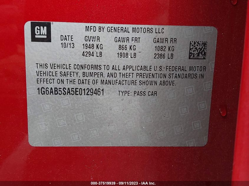 2014 CADILLAC ATS LUXURY RWD - 1G6AB5SA5E0129461