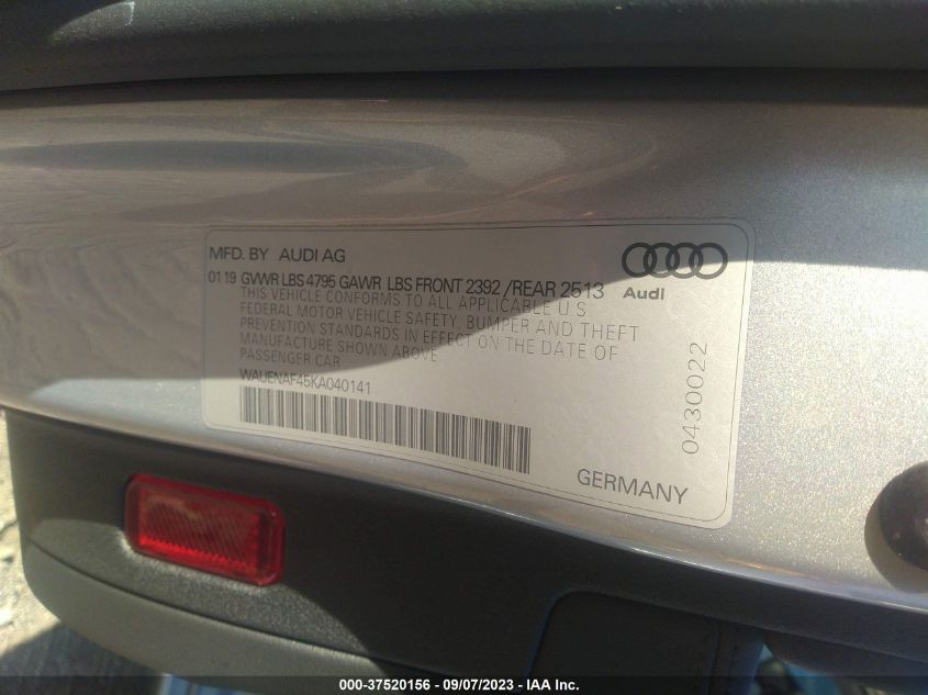 2019 AUDI A4 PREMIUM PLUS - WAUENAF45KA040141