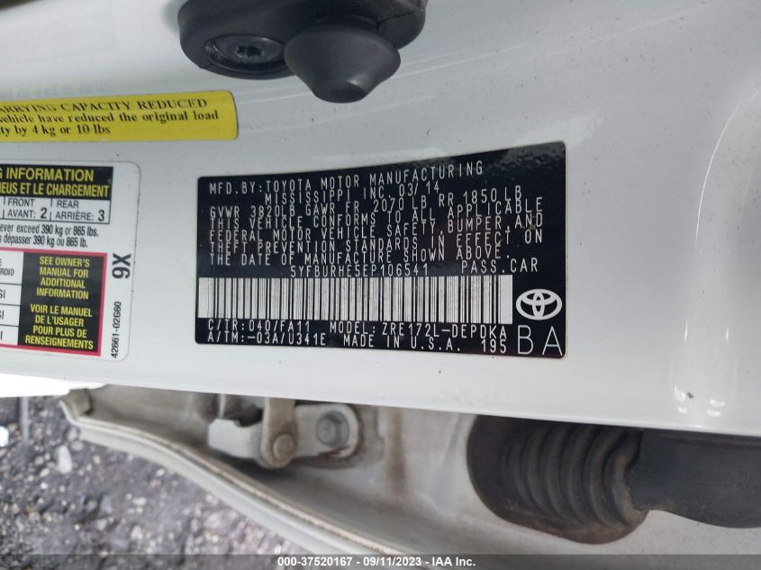 2014 TOYOTA COROLLA L/LE/S/S PLUS/LE PLUS - 5YFBURHE5EP106541