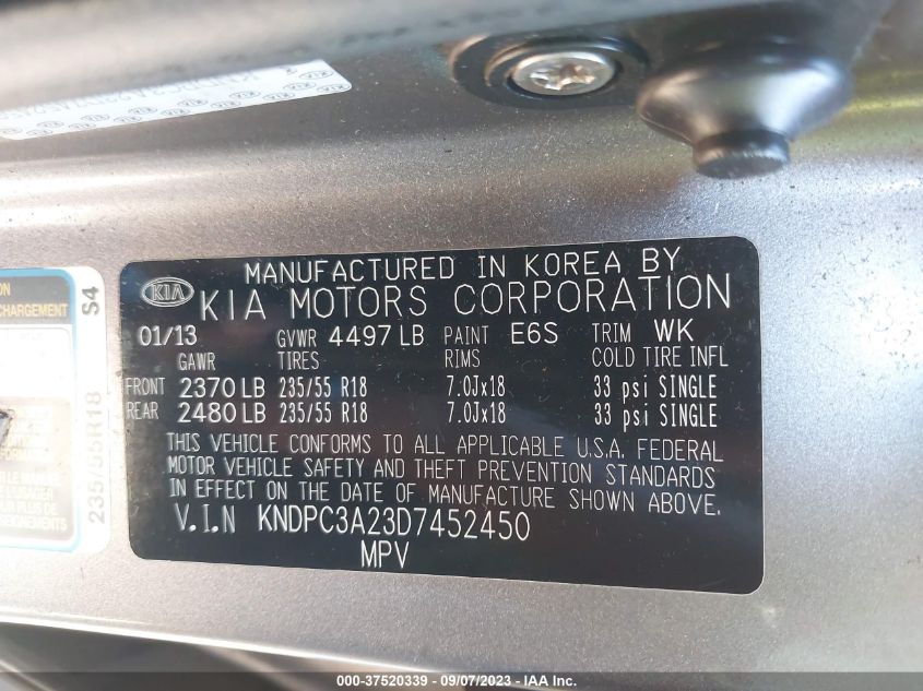 2013 KIA SPORTAGE EX - KNDPC3A23D7452450