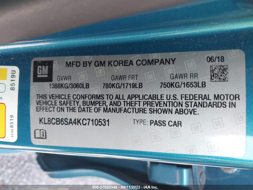 VIN KL8CB6SA4KC710531 2019 CHEVROLET SPARK LS