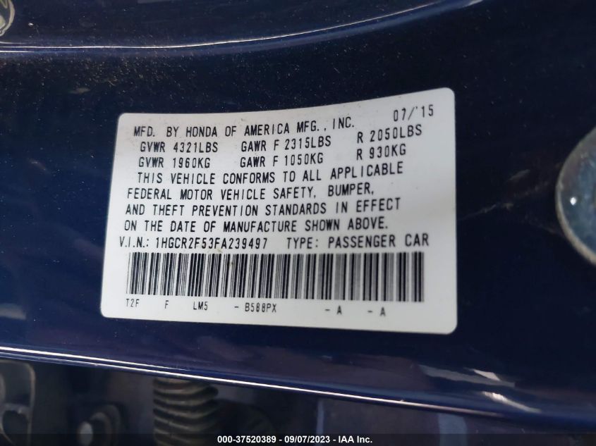 2015 HONDA ACCORD SEDAN SPORT - 1HGCR2F53FA239497