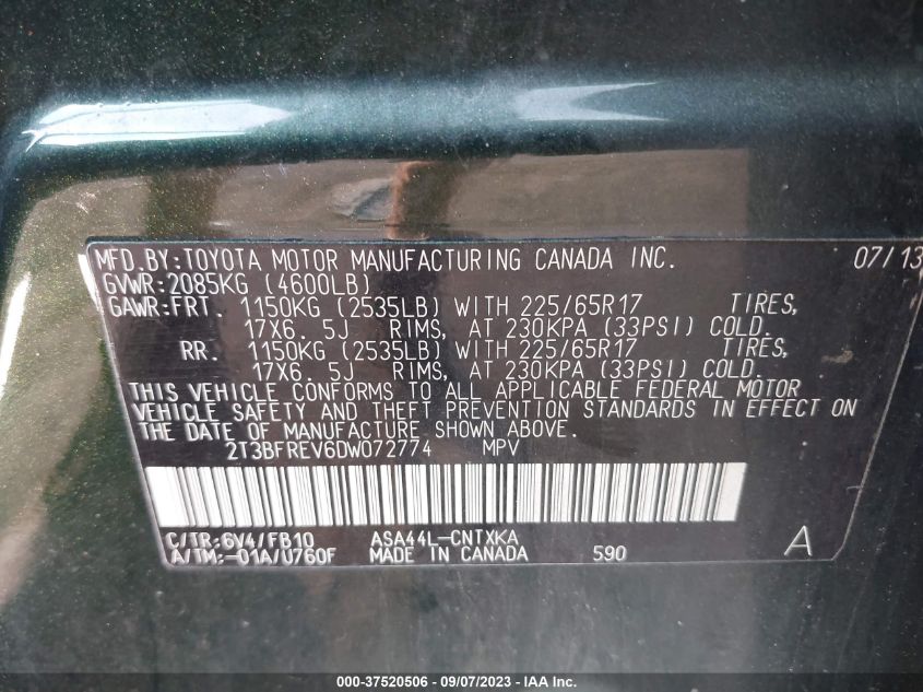 2013 TOYOTA RAV4 LE - 2T3BFREV6DW072774