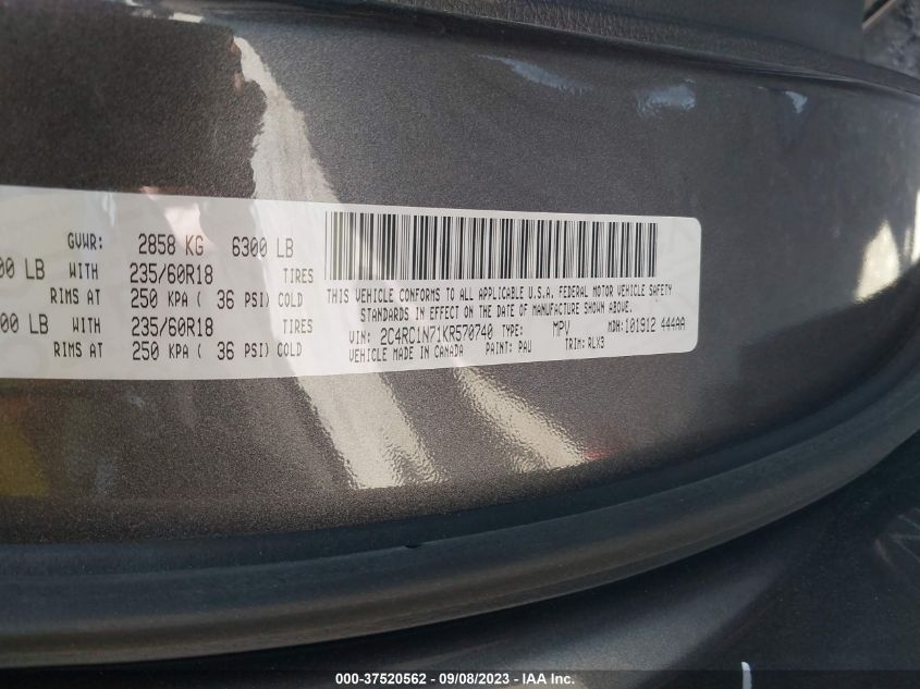 2019 CHRYSLER PACIFICA HYBRID LIMITED 2C4RC1N71KR570740