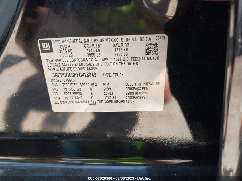 2015 CHEVROLET SILVERADO 1500 LT - 3GCPCREC8FG428349