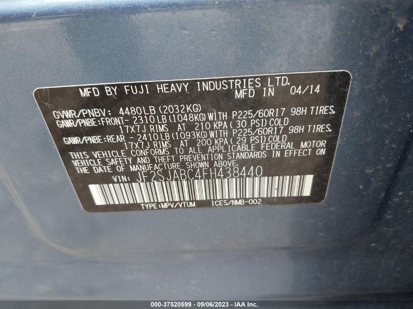 2015 SUBARU FORESTER 2.5I - JF2SJABC4FH438440