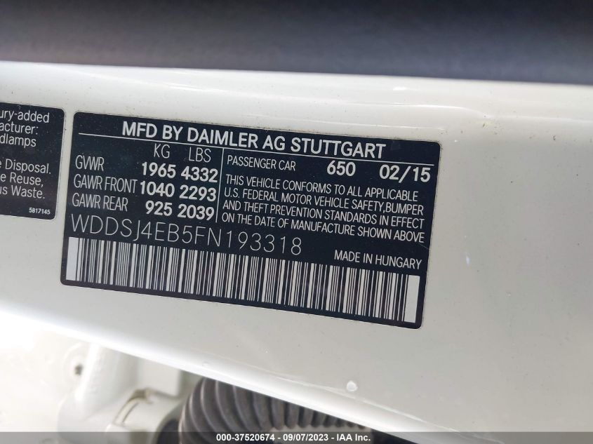 2015 MERCEDES-BENZ CLA-CLASS CLA 250 WDDSJ4EB5FN193318