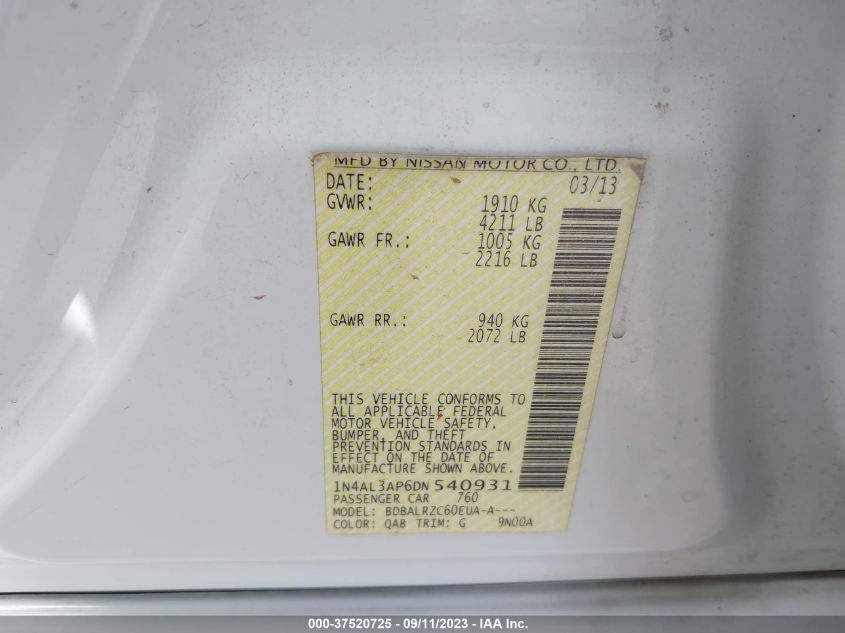 2013 NISSAN ALTIMA 2.5 S - 1N4AL3AP6DN540931
