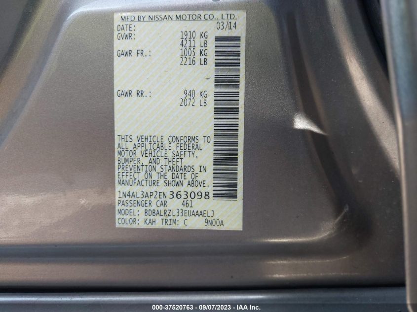 2014 NISSAN ALTIMA 2.5 S - 1N4AL3AP2EN363098