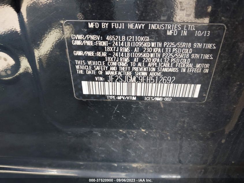 2014 SUBARU FORESTER 2.0XT TOURING - JF2SJGMC9EH512692