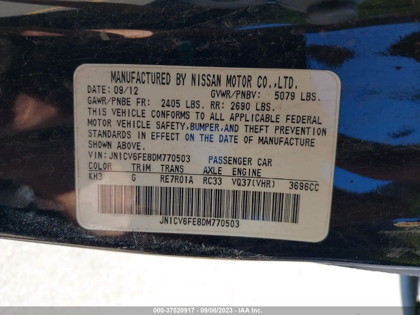 2013 INFINITI G37 CONVERTIBLE BASE - JN1CV6FE8DM770503