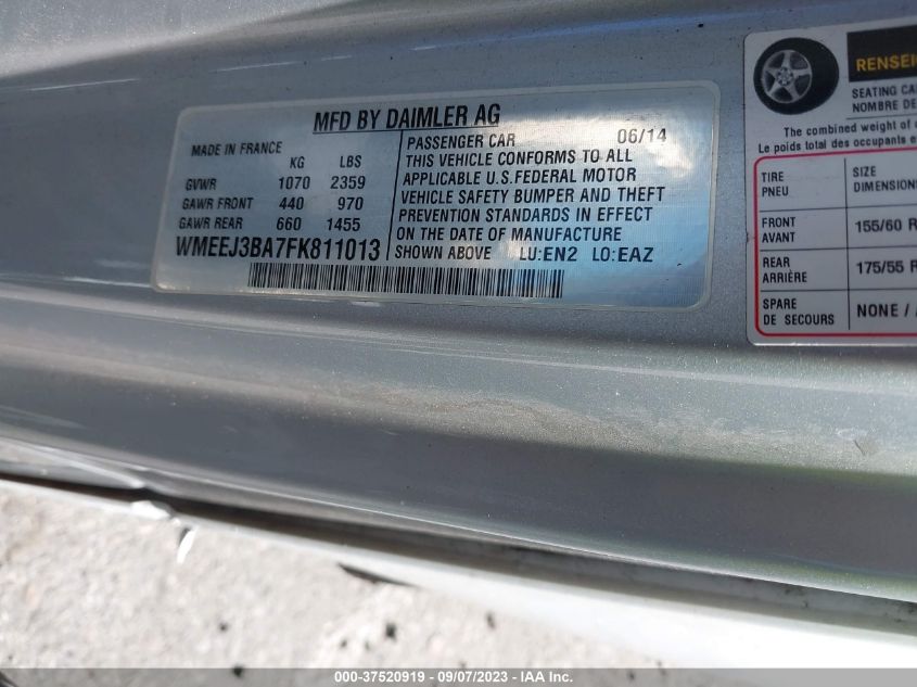 2015 SMART FORTWO PASSION/PURE - WMEEJ3BA7FK811013