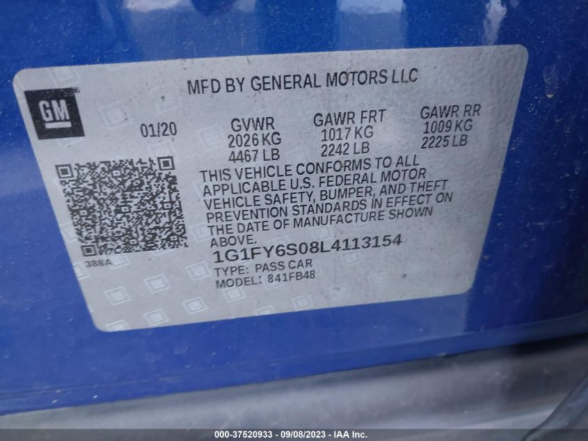 2020 CHEVROLET BOLT EV LT - 1G1FY6S08L4113154