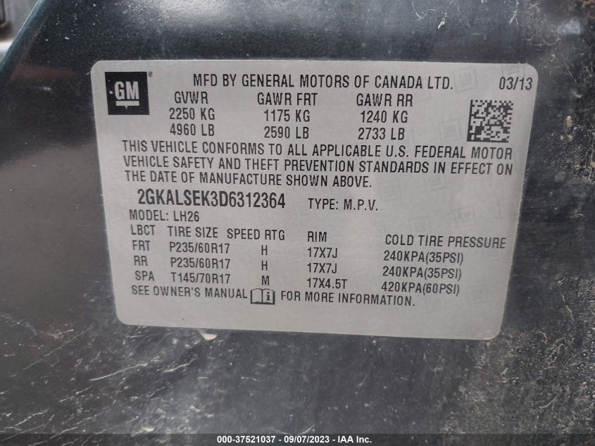 2013 GMC TERRAIN SLE - 2GKALSEK3D6312364