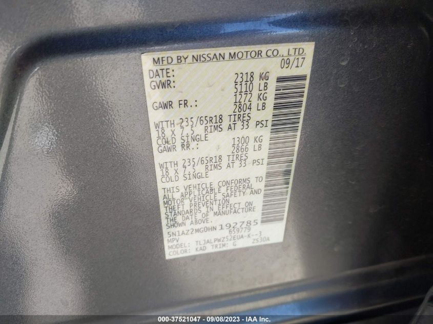 2017 NISSAN MURANO S - 5N1AZ2MG0HN192785