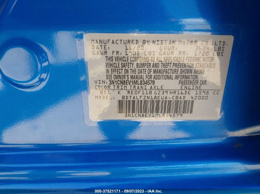2021 NISSAN VERSA SV - 3N1CN8EV1ML834579