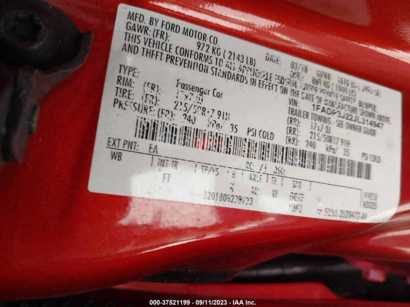 2018 FORD FOCUS TITANIUM - 1FADP3J22JL314947