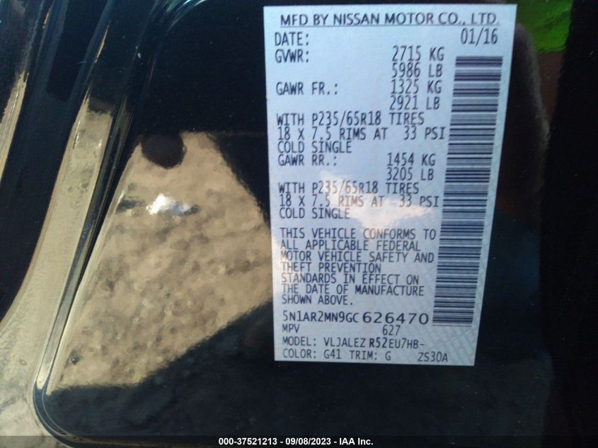 2016 NISSAN PATHFINDER SV - 5N1AR2MN9GC626470