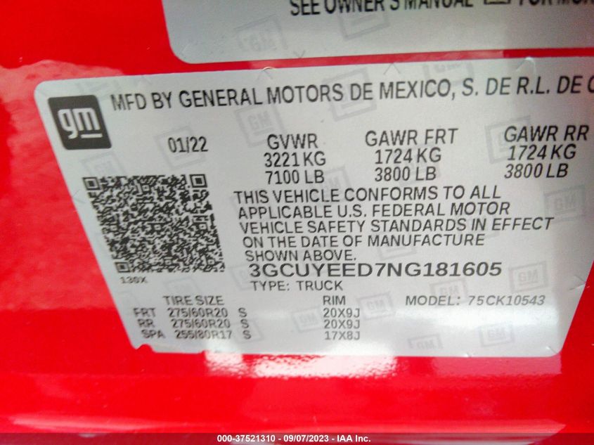 2022 CHEVROLET SILVERADO 1500 LTD RST 3GCUYEED7NG181605