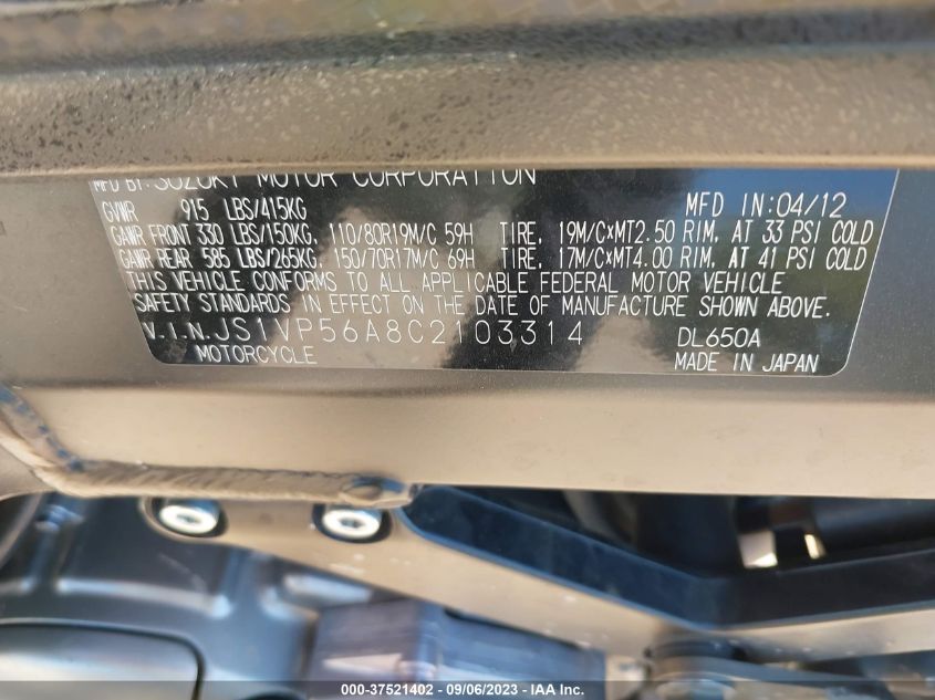 2012 SUZUKI DL650 A - JS1VP56A8C2103314