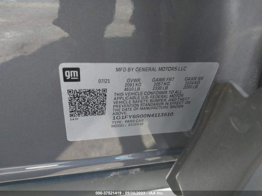 1G1FY6S00N4113510 Chevrolet Bolt EUV LT 9