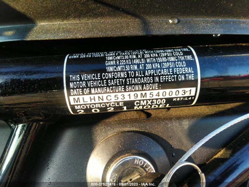 2021 HONDA CMX300 MLHNC5319M5400031