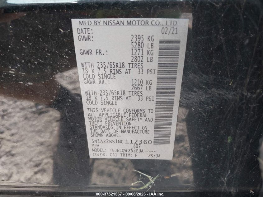 2021 NISSAN MURANO SV - 5N1AZ2BS1MC112360
